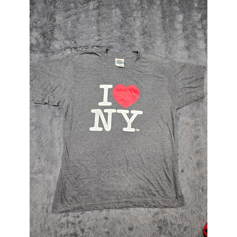 I Love NY Graphic T Shirt Mens Medium Gray Short Sleeve Crewneck Souvenir Tee